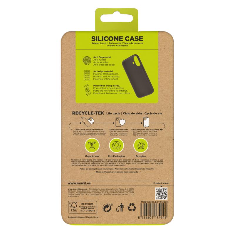 Funda muvit recycletek liquid silicone para apple iphone 16 negra