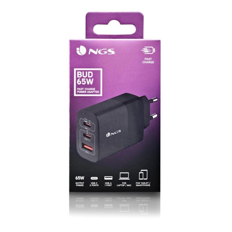 Cargador de pared ngs bud 65w 2x usb tipo c - 1x usb tipo a