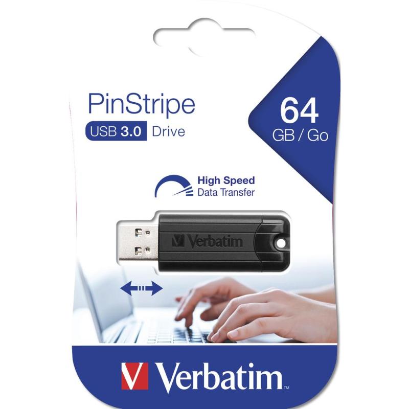 Memoria usb 3.2 verbatim pinstripe 64gb negro