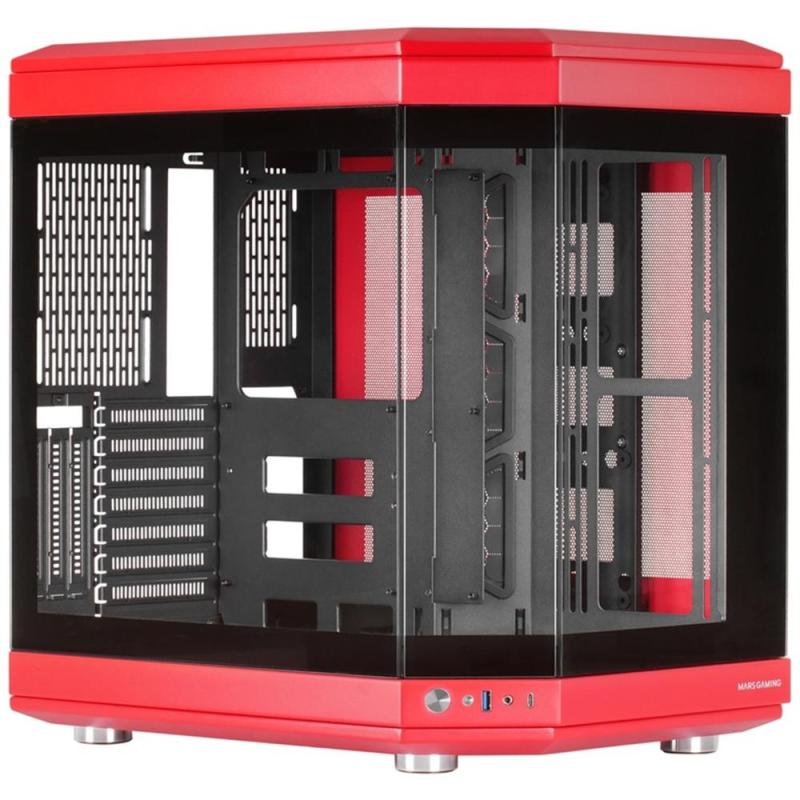 Caja ordenador mars gaming mc - 3t atx cristal templado rojo