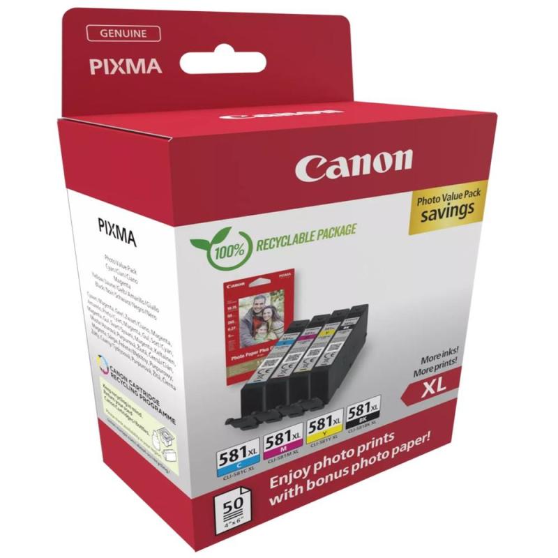 Multipack tinta canon cli - 581xl bk - c - m - y + papel fotografico