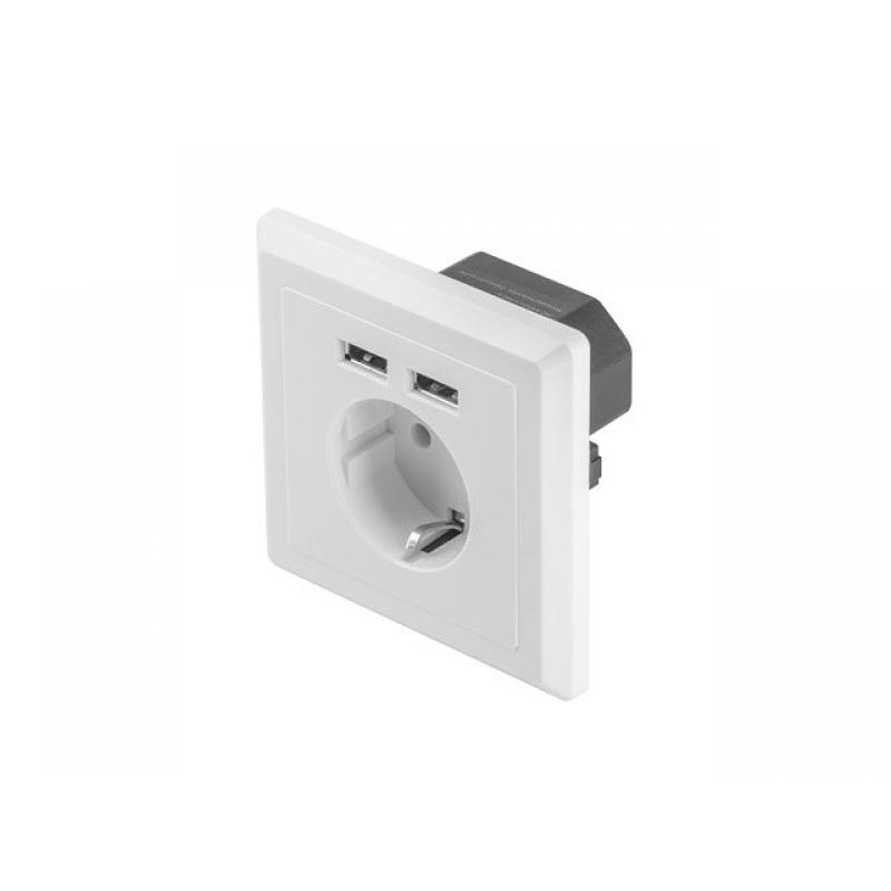 Roseta pared lanberg 230v schuko 16a 2x usb 2.1 a blanco - Imagen 1