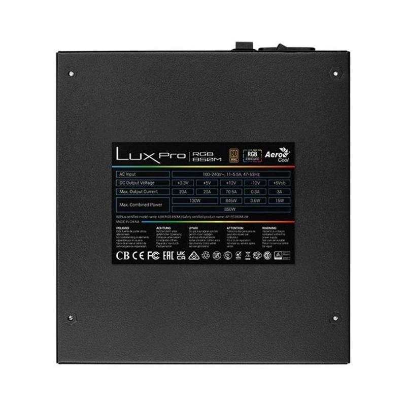 Fuente alimentacion aerocool lux pro rgb gaming atx 850w