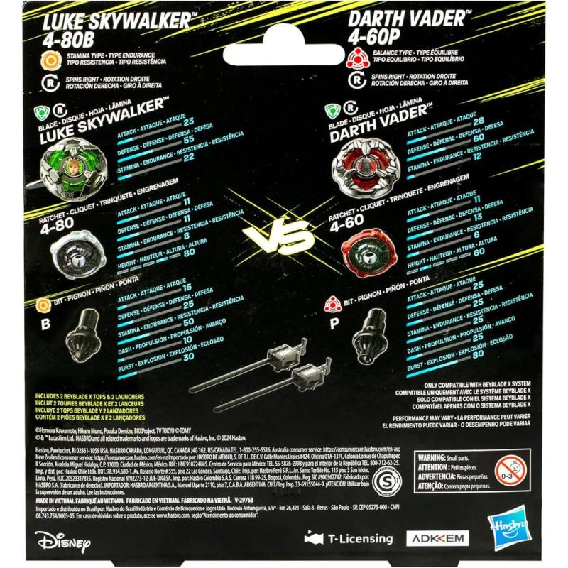 Juego hasbro beyblade x star wars luke skywalker vs darth vader