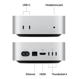 Ordenador apple mac mini silver m4 chip m4 10c 16gb ssd 256gb