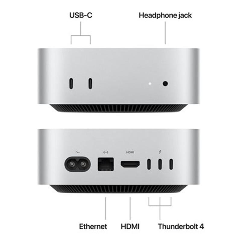 Ordenador apple mac mini silver m4 chip m4 10c 16gb ssd 512gb