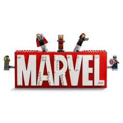 Lego marvel logotipo y figuras