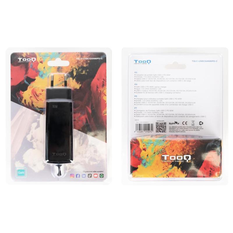 Cargador de pared tooq tqlc - usbcgan90pd - c 90w usb tipo c negro