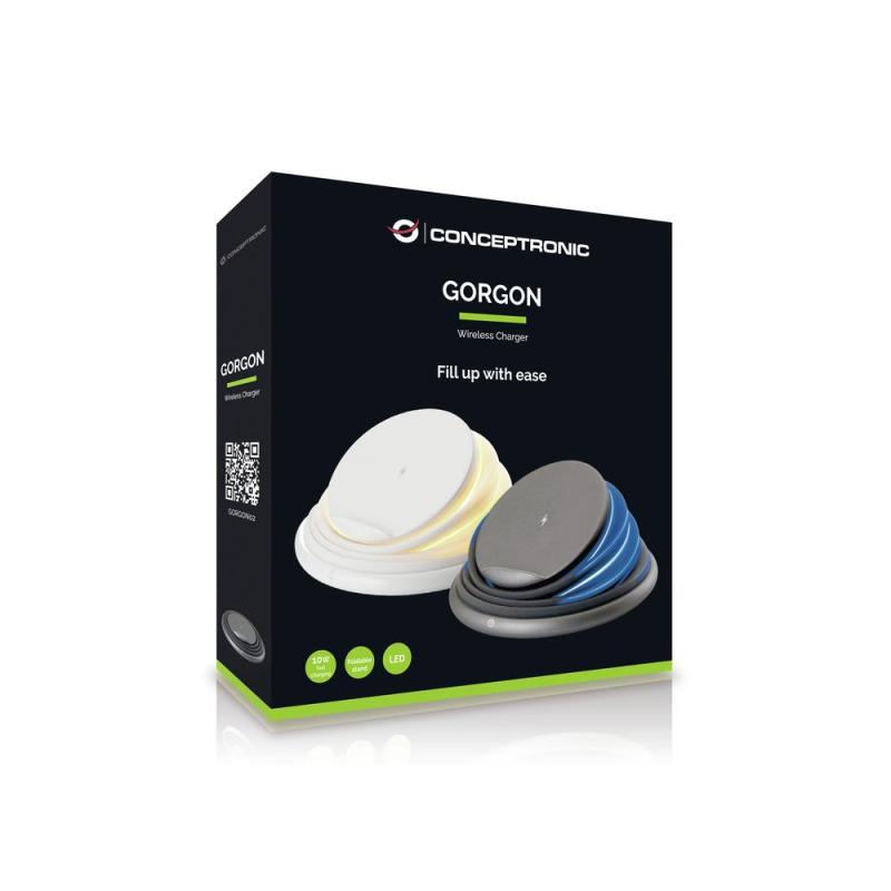 Cargador inalambrico conceptronic gorgon02g qi 10w gris