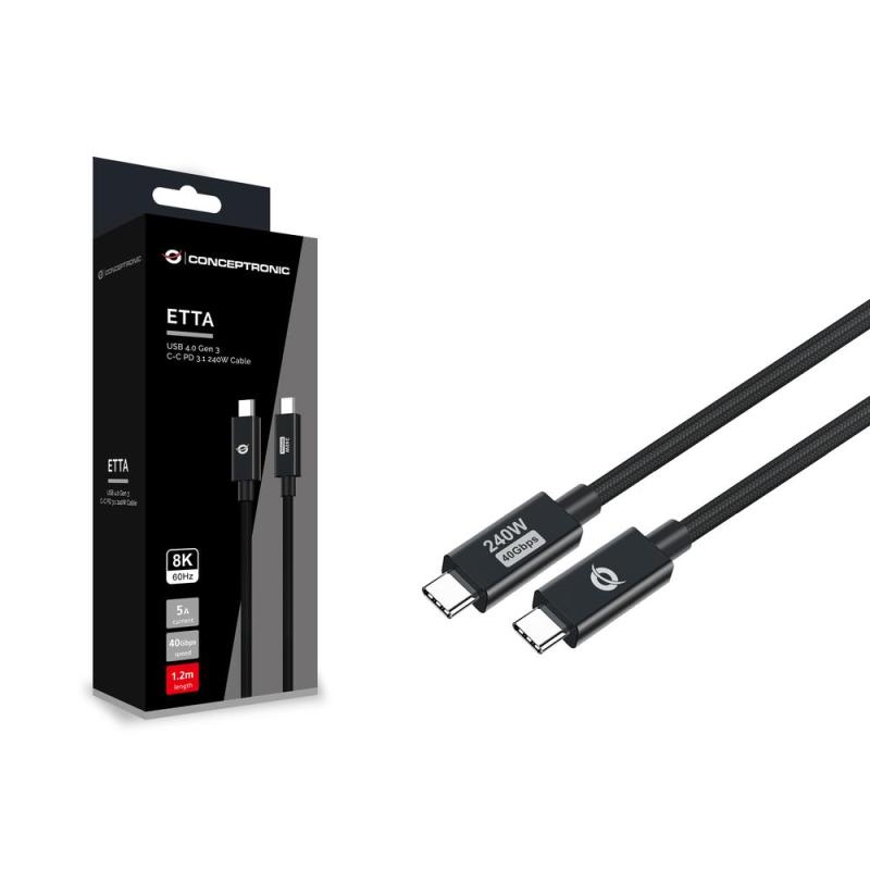 Cable usb - c conceptronic macho - macho 1.2m pd 3.1 240w 48v 5a 480mbps e - mark