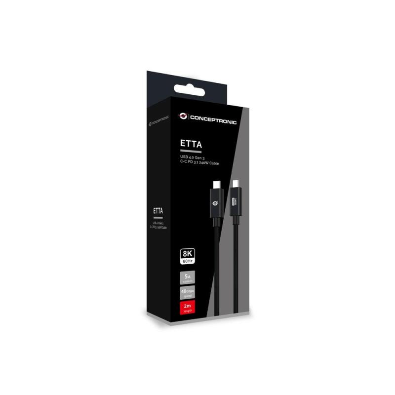 Cable usb - c conceptronic macho - macho 2m usb 4.0 gen 3 240w 48v 5a 40gbps e - mark