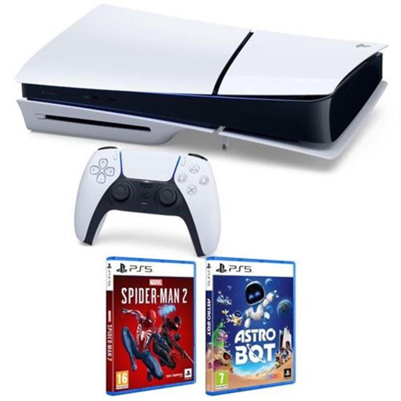 Consola ps5 sony playstation 5 slim 1tb chasis d + spiderman 2 + astro bot