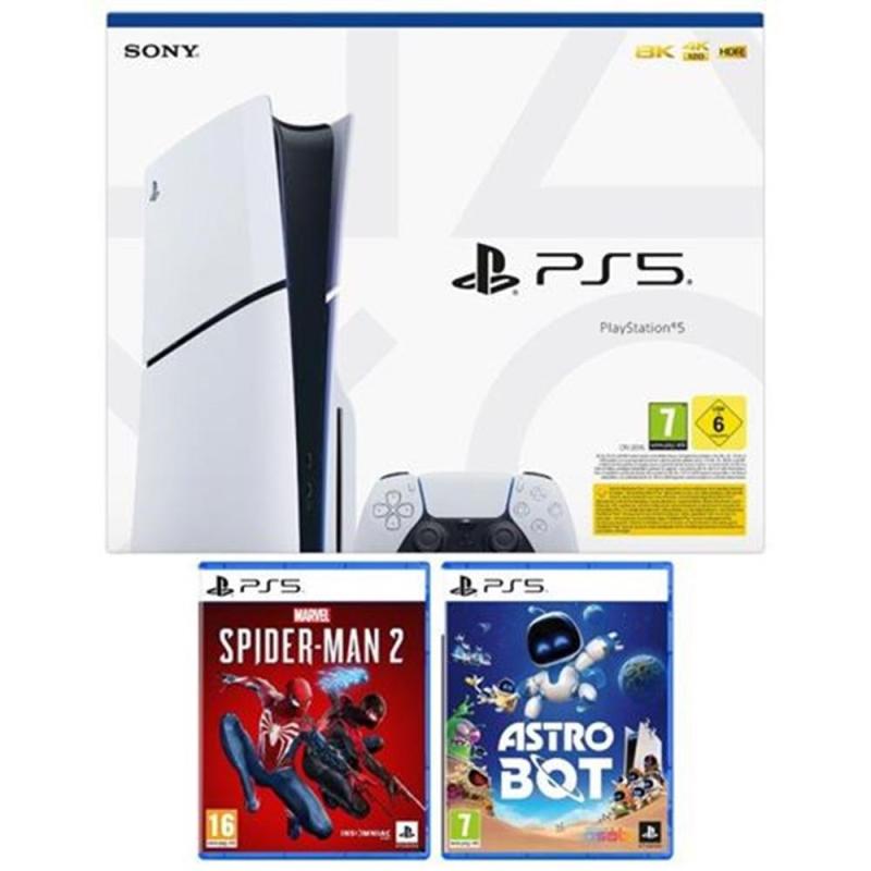 Consola ps5 sony playstation 5 slim 1tb chasis d + spiderman 2 + astro bot