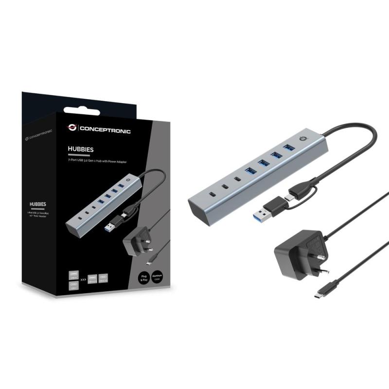 Hub usb 3.0 conceptronic hubbies20gp 7 puertos usb - c a 3xusb - c 4xusb - a con alimentador