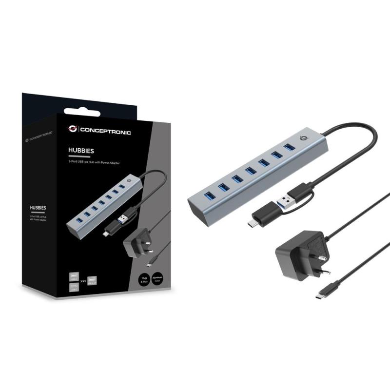 Hub usb 3.0 conceptronic hubbies21gp 7 puertos usb - c a 7xusb - a con alimentador