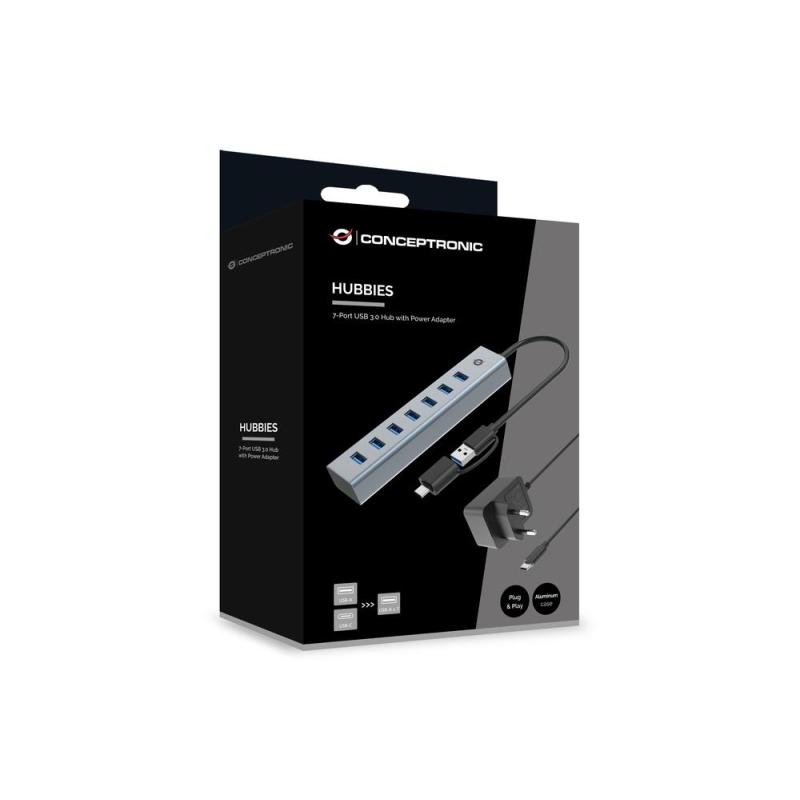 Hub usb 3.0 conceptronic hubbies21gp 7 puertos usb - c a 7xusb - a con alimentador