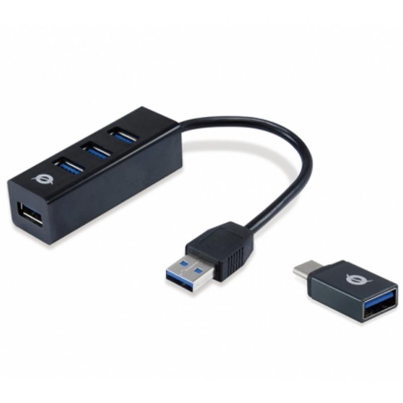 Hub usb 3.0 conceptronic hubbies04b 4 puertos con adaptador otg usb c - Imagen 1