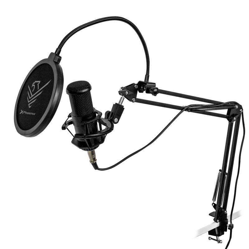 Micrófono condensador profesional phoenix con brazo articulado - montura antishock - filtro antipop - conexion jack - Imagen 1