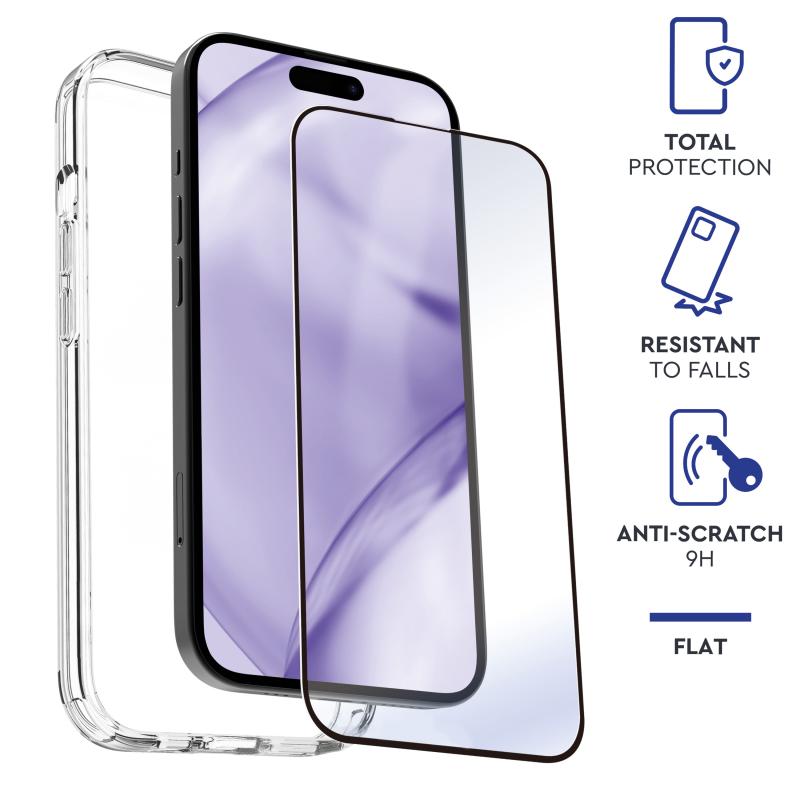 Carcasa myway para apple iphone 15 pro max transparente + protector pantalla cristal templado