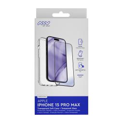 Carcasa myway para apple iphone 15 pro max transparente + protector pantalla cristal templado