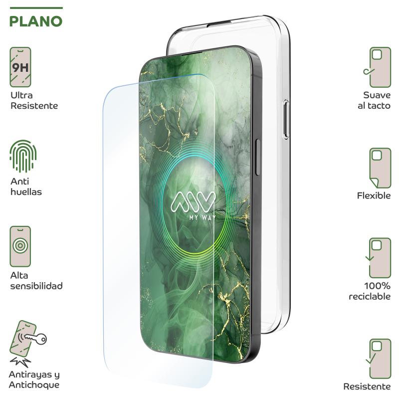 Carcasa myway para apple iphone 15 pro transparente + protector pantalla cristal templado