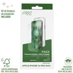 Carcasa myway para apple iphone 16 pro max transparente + protector pantalla cristal templado