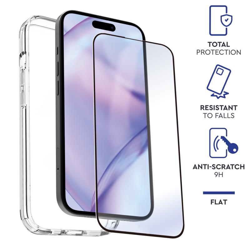 Carcasa myway para apple iphone 15 plus transparente + protector pantalla cristal templado