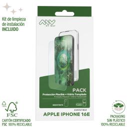 Carcasa myway para apple iphone 16e transparente + protector pantalla cristal templado