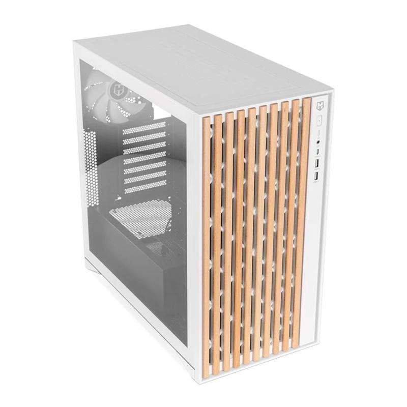 Caja ordenador gaming nox hummer element atx cristal templado madera blanco