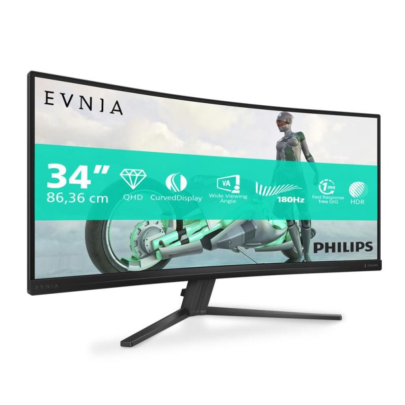 Monitor curvo gaming philips evnia 34m2c3500l - 00 34 pulgadas qhd 180hz