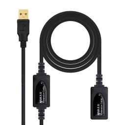 Cable usb tipo a 2.0 a usb tipo a nanocable+amplificador 15m negro - macho - hembra