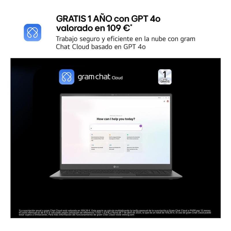 Portatil lg gram 14zd90t - g intel core ultra 7 255h 16gb ssd1tb freedos 14 pulgadas