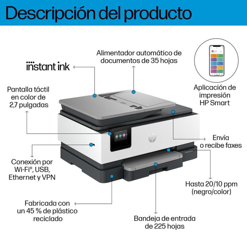 Multifuncion inyeccion hp officejet pro 8132e all in one color duplex
