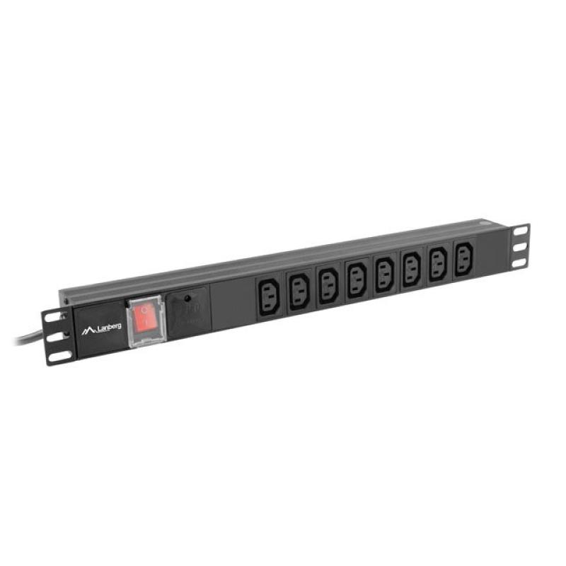 Regleta lanberg 1u 16a rack 19 pulgadas 8x socket iec c13 negro 2m