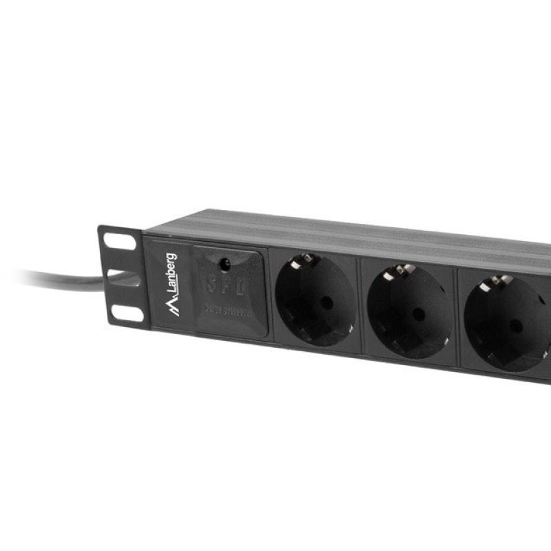 Regleta lanberg 1u 16a 3x schuko rack 10 pulgadas 2m negro