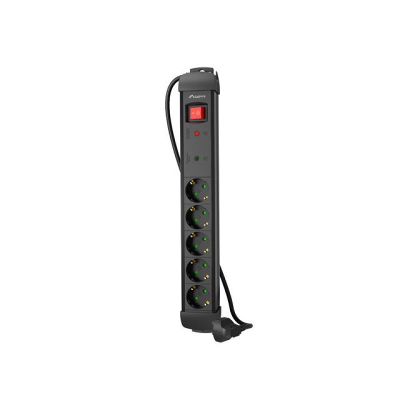 Regleta lanberg sp1 5 tomas schuko proteccion hasta 2500w negra 1.5m
