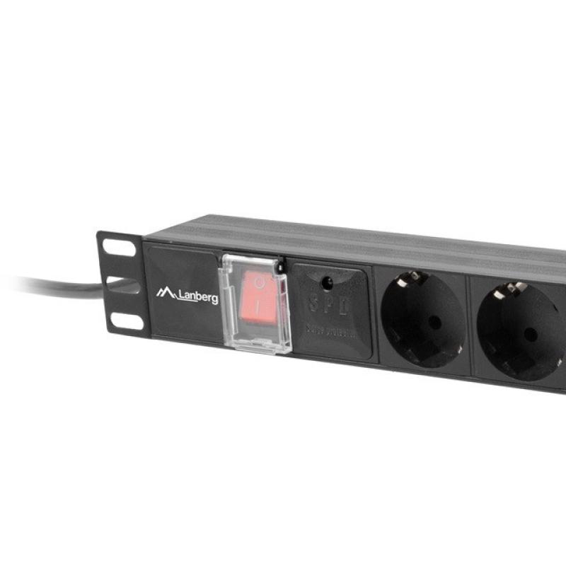 Regleta lanberg 1u 10a 7x schuko rack 19 pulgadas 2m negro c14