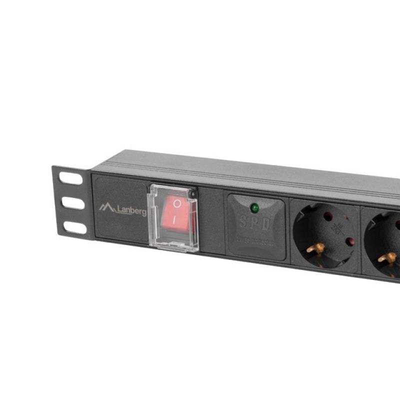 Regleta lanberg 1u 16a rack 19 pulgadas 6x socket schuko negro 2m