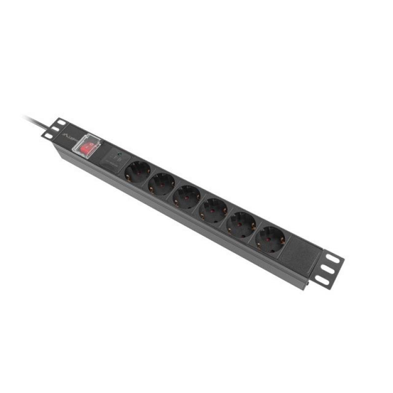 Regleta lanberg 1u 16a rack 19 pulgadas 6x socket schuko negro 2m
