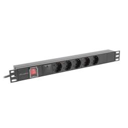 Regleta lanberg 1u 16a rack 19 pulgadas 5x socket schuko negro 2m