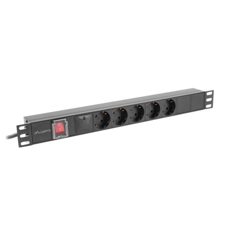 Regleta lanberg 1u 16a rack 19 pulgadas 5x socket schuko negro 2m