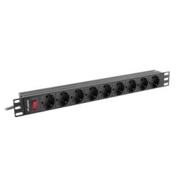 Regleta lanberg 1u 16a 9x schuko rack 19 pulgadas 3m negro