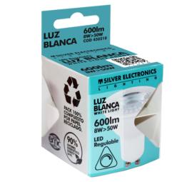 Bombilla led regulable silver electronics dicroica 8w-50w - gu10 - 5000k - 38º - 600 lm - luz blanca - a+ - acabado gris