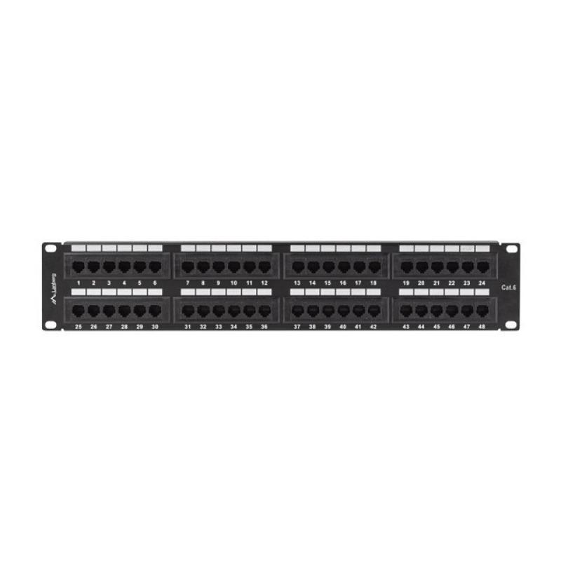 Patch panel lanberg 48 puertos 2u 19 pulgadas cat.6 negro