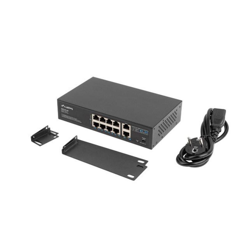 Switch lanberg 10 puertos 100mb 8xpoe+ - 2x gbit ether 120w rack 10 pulgadas - 19 pulgadas
