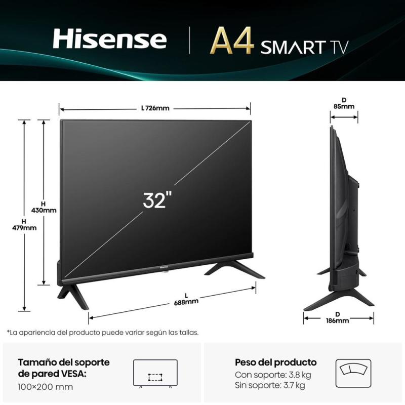 Tv hisense 32 pulgadas led hd ready - 32a4q - smart tv