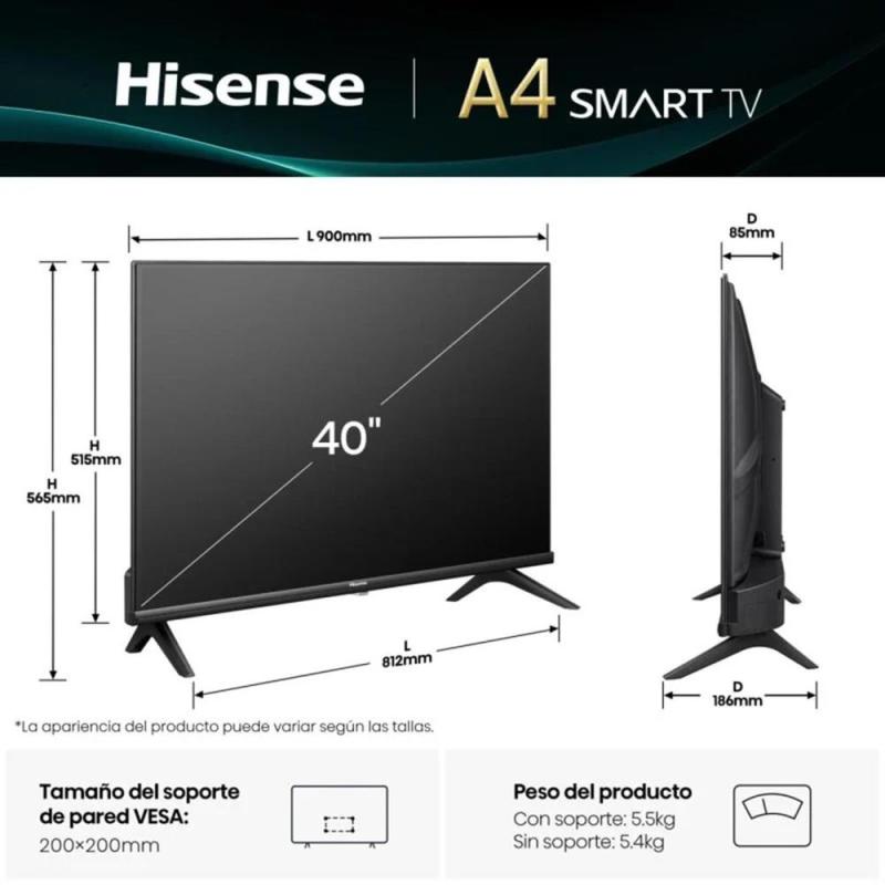 Tv hisense 40 pulgadas led fhd - 40a4q - smart tv