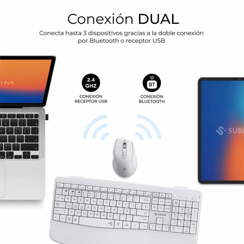 Teclado + raton subblim combo dual office prowave blanco