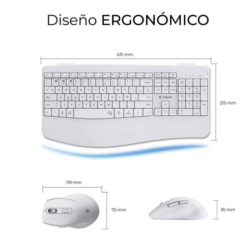 Teclado + raton subblim combo dual office prowave blanco