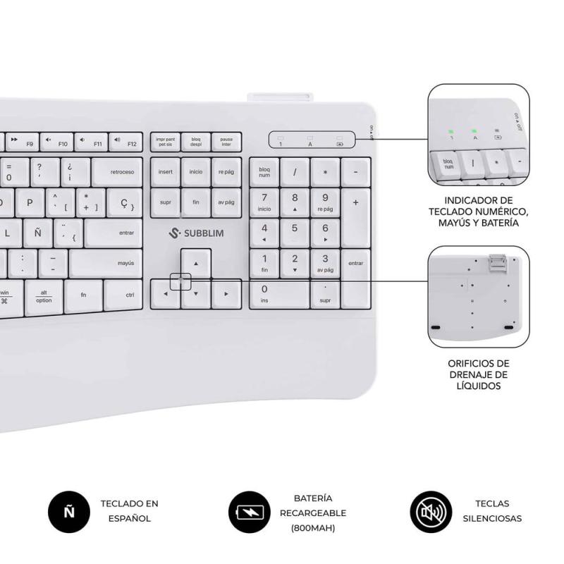 Teclado + raton subblim combo dual office prowave blanco